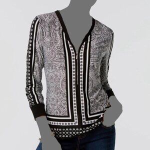 INC International Concepts Women's Black Printed Zip-up Tope Size Medium